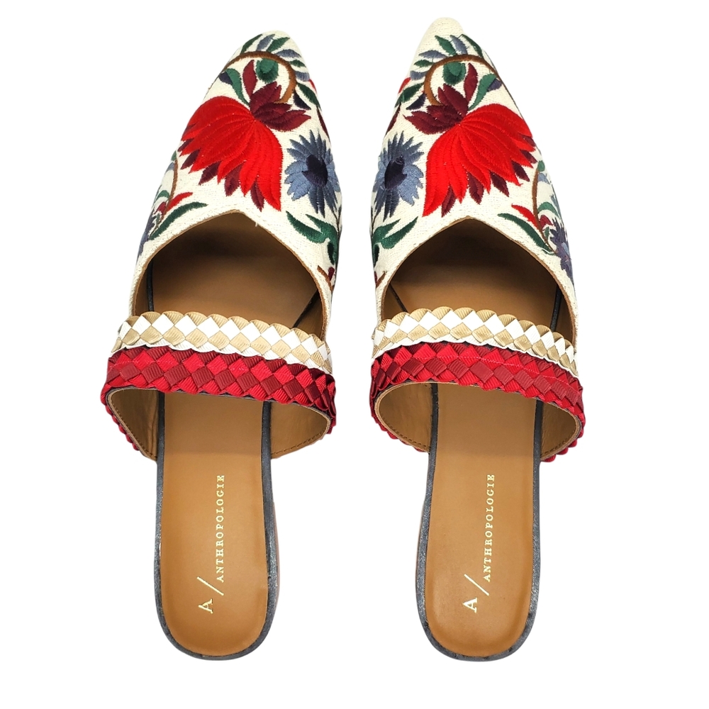 BNIB Anthropologie Paz Floral Embroidered Slides - Picture 4 of 7